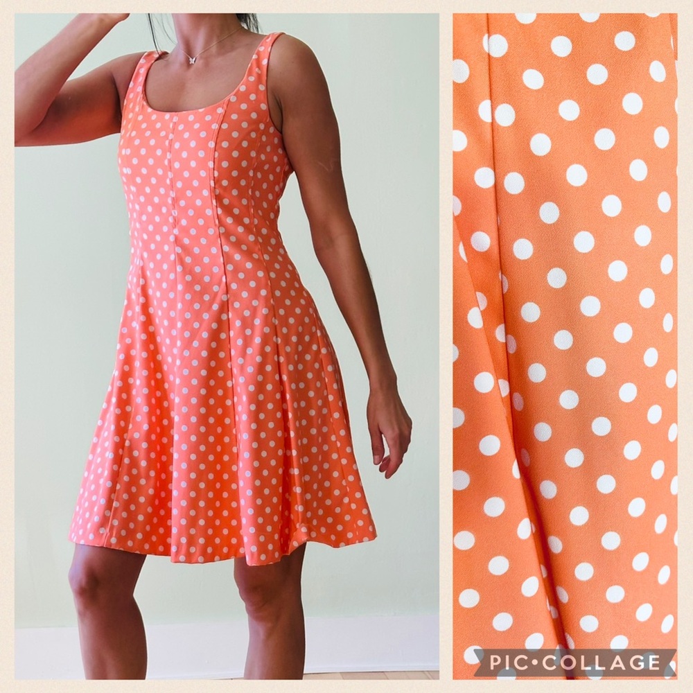 Dress Barn Coral Polka Dot Scoop-Neck Midi Dress